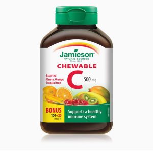 Jamieson Laboratories Vitamin C Chewable 500mg, Mixed 3 Flavours, 120 Count