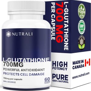 Nutrali 700mg HIGHEST POTENCY AVAILABLE L-Glutathione per capsule, Powerful Antioxidant and Cell Tissue Repair, Skin & Immune Health. Non-GMO, Vegan, Gluten Free. 60 Easy to Swallow Capsules.60 capsules